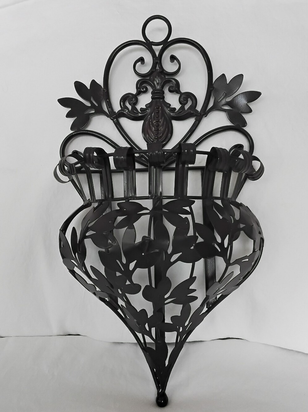 Vtg Dark Brown Metal Wall Pocket Planter